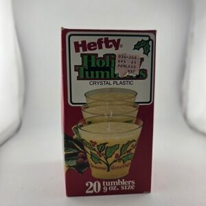 HeftyVTG Holiday Tumblers‎ Crystal Plastic Seasons Greetings Holly Berries 20 Ct